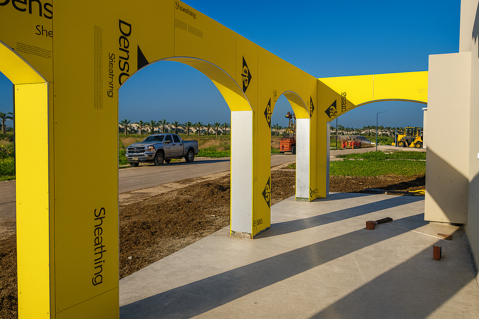 קשתות בנייה מתקדמת עם לוחות DensGlass במסגרת פרויקט שלד לבית פרטי